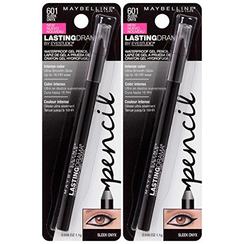 Maybelline New York Eyestudio Lasting Drama Waterproof Gel Pencil Makeup, Sleek Onyx, 2 Count