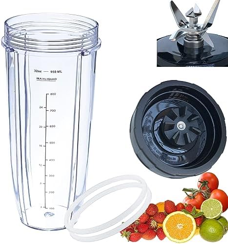 [ New Model] Replacement blender Blade and 32oz Cup Accessories, Only Compatible with Nutri Ninja SS150,SS151,SS300, SS350,SS351, CO351B, SS100, SS101, CO101B,SS400,SS401