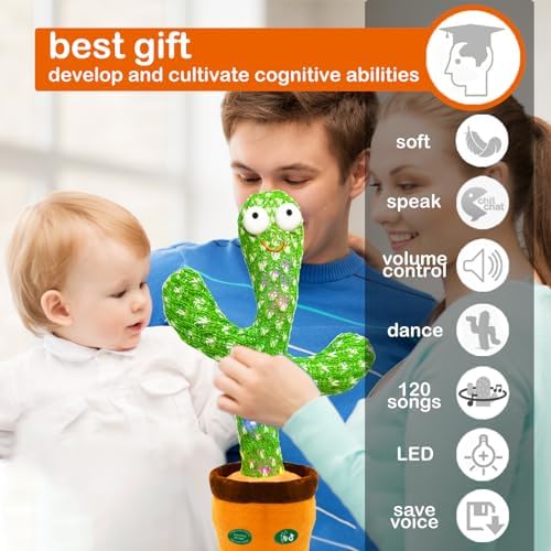 Talking Cactus Toy That Talks Back,Volume Adjustment Dancing Mimicking Cactus Baby Toy,Singing Record Repeat What You Say, Sunny Silly Light Up Tummy Time Funny Gift for Toddler Boys Girls Toys