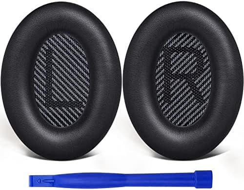 SoloWIT Replacement Earpads Cushions for Bose QuietComfort 35 (QC35) & Quiet Comfort 35 II (QC35 ii) Headphones, Ear Pads with Softer Leather, Noise Isolation Foam, Added Thickness (Black)