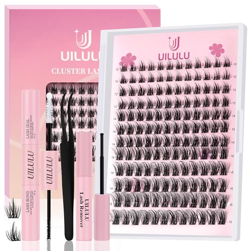 Lash Clusters Kit 10-18mm Natural Lashes Clusters D Curl False Eyelash Clusters, DIY Lash Extension Kit with Lash Bond & Seal, Lash Glue Remover, Lash Tweezers(U06 Lash Kit)