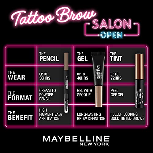 MAYBELLINE New York Tattoo Brow Semi Permanent 36Hr Eyebrow Pencil Longlasting Thicker Fuller Eyebrows Medium Brown 05