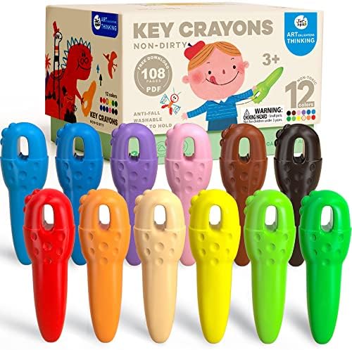 Mess Free Crayons for Toddlers, 12 Colors Baby's First Washable Jumbo Crayons with 108 FREE Coloring Books PDF Pages, Big Large Crayons for Kids Ages1-3,2-4,4-8 Keep Kids Busy Coloring Easter Gifts