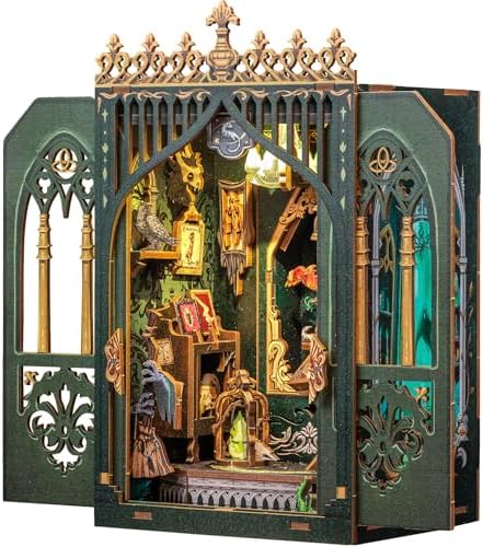Fsolis Book Nook Kits, DIY Miniature House Kit for Adults Activity Puzzle Booknooks Bookshelf Alley Decor Gifts for Women Teenagers Craft Lovers(The Darkness Herbarium)
