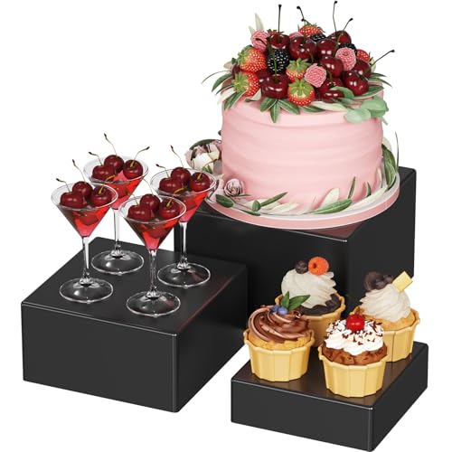 Lifewit Buffet Risers and Stands, Food Risers for Buffet Table, Catering Dessert Cake Stand for Party, Collectibles Jewelry Display Stand, Black Cube Boxes Nesting Risers, 3 PCS (6", 7", 7.8'')