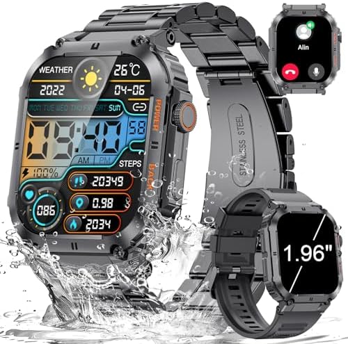 LIGE Military Smart Watches for Men with (Answer/Make Calls),400mAh Large Battery,1.96’’ DH,5ATM Waterproof Smartwatch,120+Sport Modes Heart Rate/Sleep Monitor for Android iOS Black