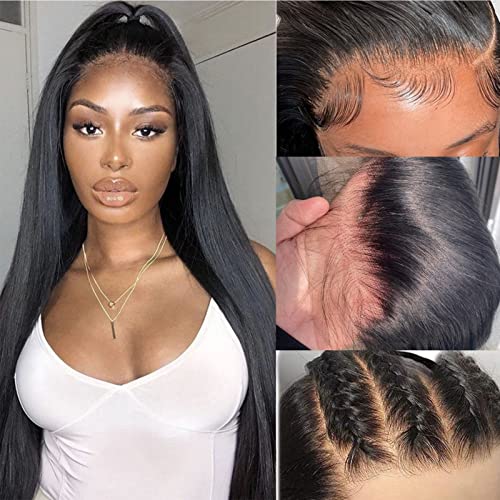 bunGiol 28Inch Lace Front Wigs Human Hair 180% Density 13x4 HD Transparent Straight Lace Front Wigs Human Hair Pre Plucked Brazilian Virgin Hair Lace Frontal Wigs Human Hair Wigs For Black Women