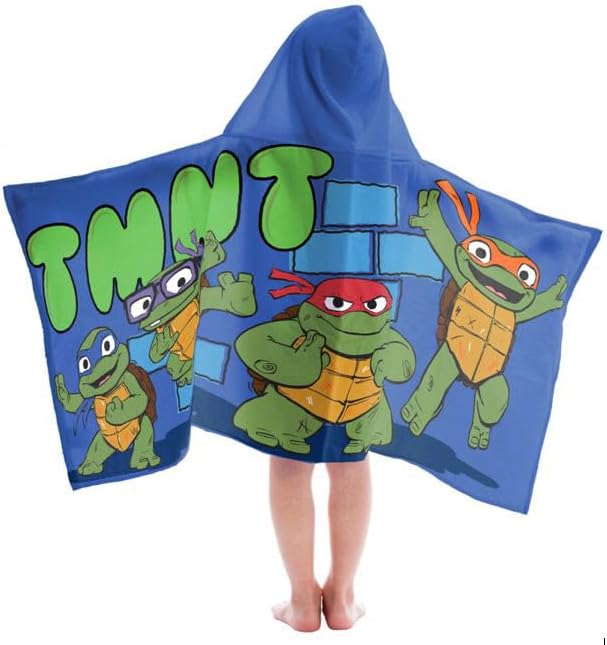 Jay Franco Nickelodeon Teenage Mutant Ninja Turtles Turtle Time Kids Bath/Pool/Beach Hooded Towel - Super Soft & Absorbent Cotton Towel Features Leonardo & Raphael