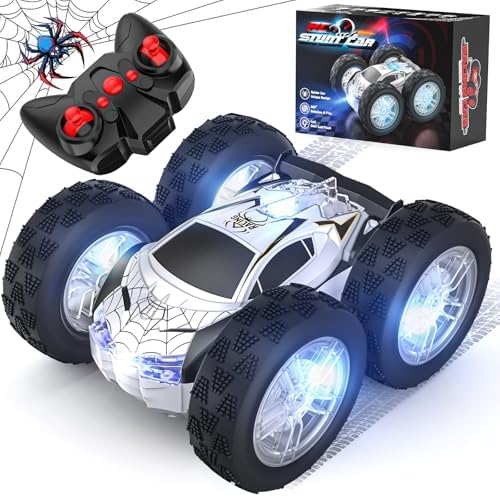 Remote Control Car for Kids, RC Stunt Cars Toys for Boys Ages 4-7 with Cool Double-Sided Pattern and LED Flash, 1:24 Vehicle Toy Car Hobby Racing Car Toys Gift for 3 4 5 6 7 8 9 Year Old Boys