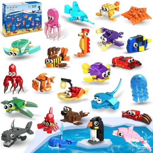 HOGOKIDS 24 Pack Party Favors for Kids Building Set - 629PCS Marine Animals Building Blocks Toy for Goodie Bag Stuffers Classroom Prizes, Valentines Day Easter Birthday Gift for Boys Girls Ages 6-12
