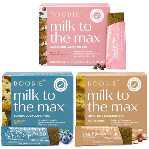 Boobie Bar Superfood Lactation Bar Variety Pack, Lactation Snacks for Breastfeeding Moms to Increase Milk Supply, Fenugreek-Free, Gluten-Free, Dairy-Free, Vegan (18 Bars, 3 Flavors)