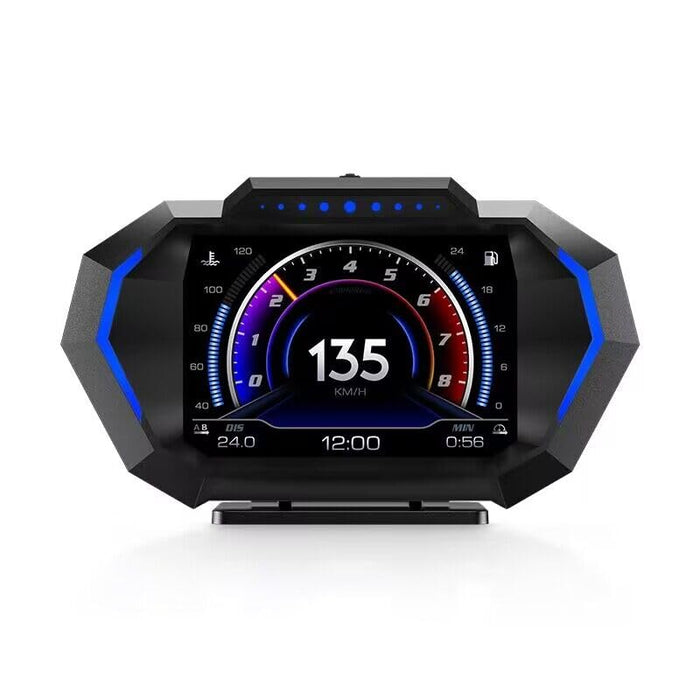 Obd2 Gauge Display with Speed, Heads Up Display for Cars P24, Fuel Consumption, RPM, Overspeed Alarm, OBD+GPS Digital Speedometer Suitable for All Car