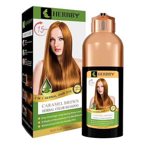 Hair Color Shampoo for Gray Hair Coverage&Color Transform with 9 Herbal Extracts –Long Lasting (6-8 Weeks),Shiny,Evenly Colored,Instant Hair Dye Shampoo&Conditioner,500 Ml (CARAMEL BROWN COLOR)