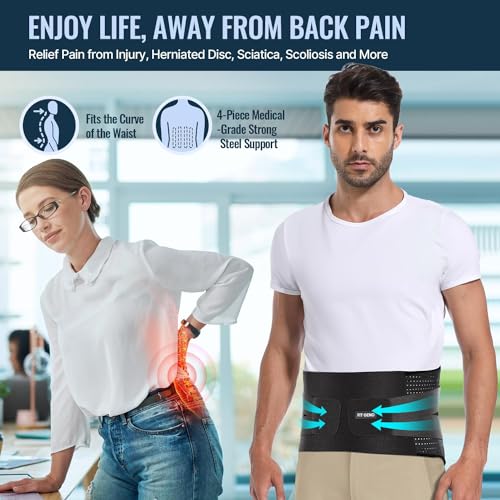 Fit Geno Back Brace Support for Lower Back Pain: Designed for Women & Men - Provides Lumbar Support for Herniated Discs, Heavy Lifting - Breathable and Dual Adjustable, Small