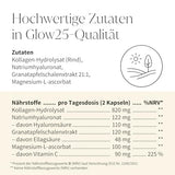 GLOW25 Collagen Capsules High Dose [180 Capsules] with Hyaluronic Acid and Vitamin C | Premium Collagen Complex for Beautiful Skin | No Additives | Laboratory Tested | Made in Germany