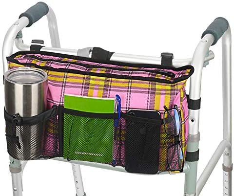 Update Walker Bag Hand Free Storage Bag Walker Attachment Handicap Basket Pouch for Rollator, Wheelchair, Folding Walkers (Colorful-Pink)
