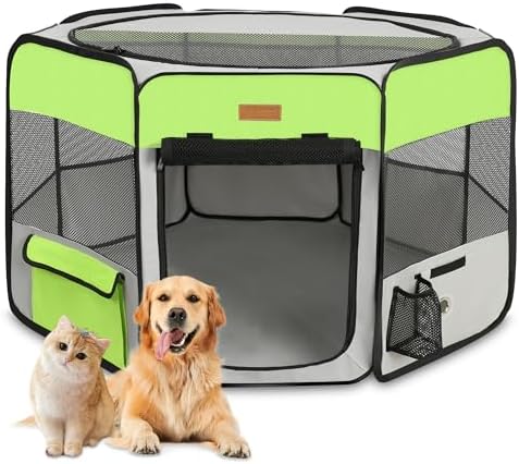 Dog Playpen, Portable Pet Play Pen for Cat, Puppies, Rabbits, Chickens, Foldable Large-Capacity Pet Tent for Indoor/Outdoor Travel Camping Green