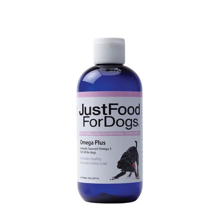 JustFoodForDogs Omega Plus Premium Fish Oil for Dogs Omega 3 Supplement, Liquid, 8 oz