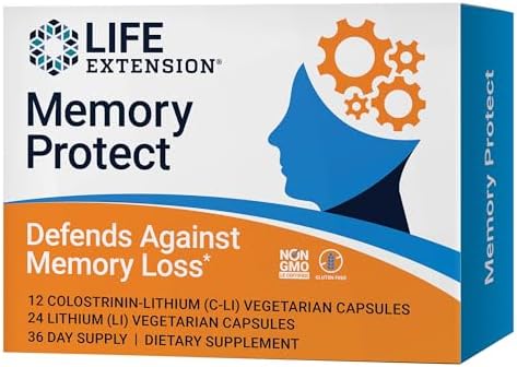 Life Extension Memory Protect, Lithium, colostrinin Milk peptides, Memory and Cognitive Health Support, Gluten-Free, Non-GMO, 12 colostrinin-Lithium (C-Li) Capsules, 24 Lithium (Li) Capsules