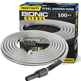 BIONIC STEEL Metal Garden Hose 100 Ft with Nozzle, 304 Stainless Steel Water Hose 100Ft 500 PSI