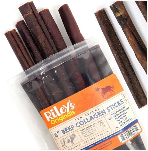 Riley's 6 Inch Beef Collagen Sticks for Dogs, Collagen Chews for Dogs, Bully Stick & Rawhide Alternative, Long Lasting, No Raw Hide Chews, Single Ingredient Dog Treat- 10 ct