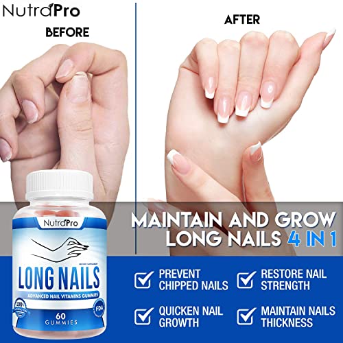 NutraPro Nail Growth Vitamins for Stronger Nail - No More Chipped Nails.Nail Strengthener and Growth Supplement Gummies – Grow Strong Long Nails with Biotin and Collagen Gummies.