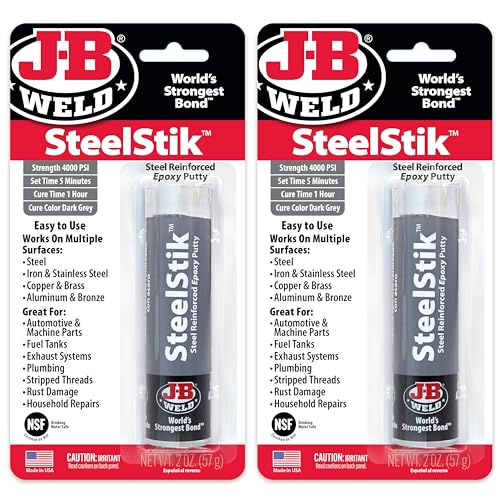 J-B Weld SteelStik, 1 Hour Cure, Steel Reinforced Epoxy Putty Stick - 2 Pack, Dark Grey (8267-2)