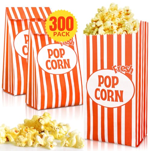 Popcorn Bags, Greaseproof Popcorn Bags Individual Servings, 300 Pcs Convenient Portions Movie Night Supplies, Versatile Popcorn Containers, Ideal for Parties and Events