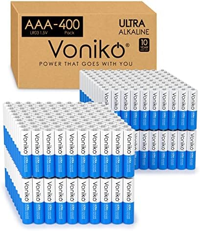 Voniko - Premium Grade AAA Batteries -400 Pack - Alkaline Triple A Battery - Ultra Long-Lasting, Leakproof 1.5v Batteries - 10-Year Shelf Life