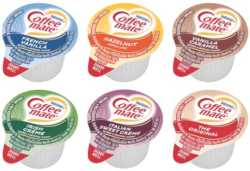 Nestle Coffee mate Liquid Creamer Singles Variety Pack, Original, French Vanilla, Hazelnut, Irish Crème, Italian Sweet Crème, Vanilla Caramel, 6 flavors x 30 ct, 180/Box