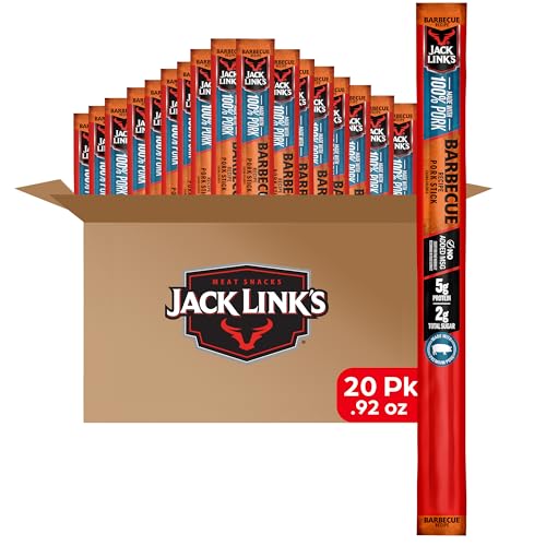 Jack Link's Meat Sticks, Barbecue Recipe Pork – Protein Snack Stick with 5g of Protein, Meat Snack Sticks Made with 100% Pork, Keto & Paleo Diet Ready, Individually Wrapped – 0.92 Oz. (20 Count)