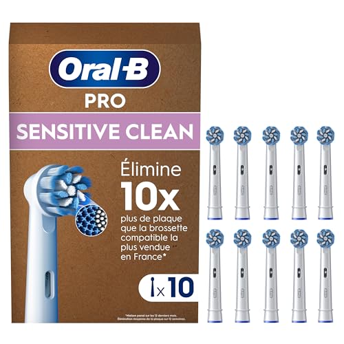 Oral-B Pro Sensitive Clean Electric Toothbrush Head, X-Shaped & Extra Soft Bristles for Gentle Brushing & Plaque Removal, Pack of 10 Toothbrush Heads, Suitable for Mailbox, White