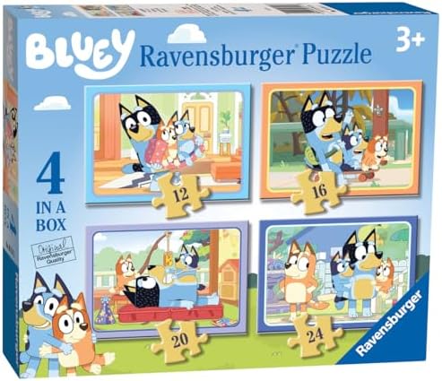 Ravensburger Bluey - 4 in Box (12, 16, 20, 24 Pieces) Jigsaw Puzzles for Kids Age 3 Years Up
