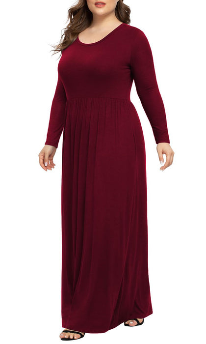 LONGYUAN Women Plus Size Dresses Christmas Casual Long Sleeve Comfy Maternity Dress with Pockets Burgundy 2XL