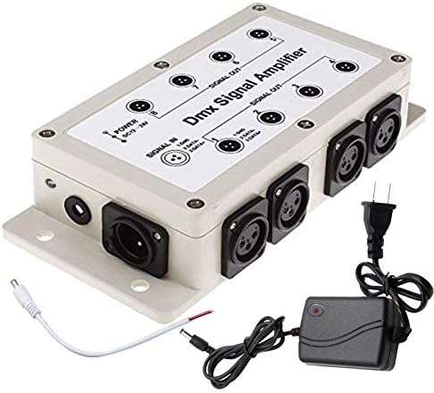 RioRand DMX512 LED Signal Splitter Amplifier Distributor 1 Way in 8-Channel 3-Pin Output with Signal Indicator