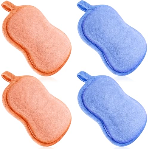 Tatuo 4 Pieces Baby Bath Sponge Cotton Baby Sponge Soft and Absorbent loofah for Kids Babies Men Women(Orange,Blue)