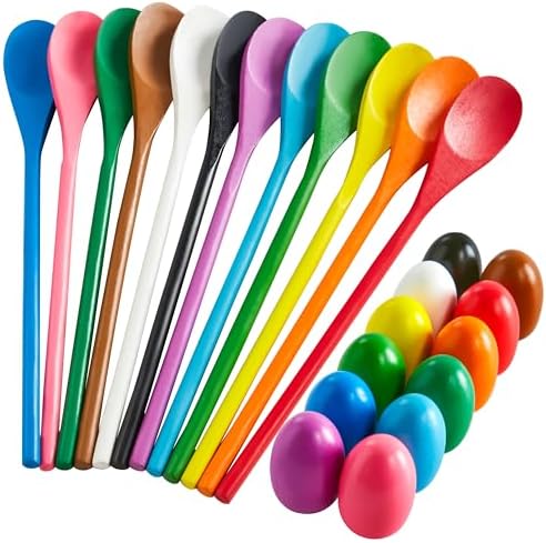 JOYIN 24 PCS Easter Egg and Spoon Race Game Set, 12 Players Carnival Game for Kids & Family Activity Holiday Outdoor Yard Easter Egg Hunt Birthday Party Lawn