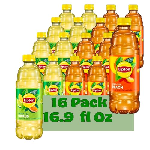 Lipton 8 Peach Iced Tea and 8 Citrus Green Tea 16.9 fl oz Plastic Bottles 16 Pack