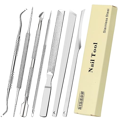 ZIZZON 7 Pcs Ingrown Toenail File and Lifters Set, Stainless Steel Ingrown Toenail Removal Kit, Under Nail Cleaner Pedicure Tools