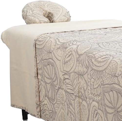 ForPro Premium Designer Flannel 3-Piece Massage Sheet Set, Island Tranquility, for Massage Tables, Includes Massage Flat Sheet, Fitted Sheet and Fitted Face Rest Cover, Natural