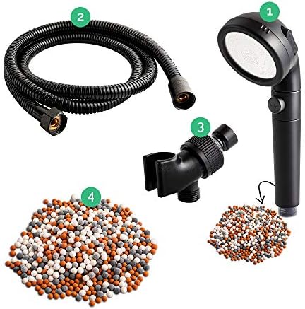 Original StoneStream® EcoPower Shower Head System — Spa Like Ionic Filter to Soften Water, Increase Pressure & Save Water — Multi Function Showerhead + 4-in-1 Wall Adapter Kit — Matte Black