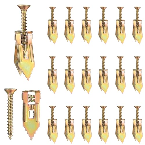 100 Pcs Self Drilling Drywall Anchors with Screws Kit, Zinc Plated Steel Wall Anchors and Self Tapping Screws Heavy Duty, No Drill Or Holes in Wall, for TV, Shelf Straps,Bike,Cabinets (100)
