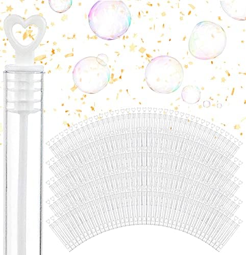 Wedding Bubbles Bulk - White Heart Top Wands (100 Count) Individual Mini Bubble Wand Favors for Weddings, Celebration Party Favor for Guests - Stock Your Home