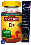 Vitamin D3 2000 IU (50 mcg) Per Serving Gummies, Nature Made Dietary Supplement for Bone and Immune Health Support, 150 Count and Bookmark Gift of YOLOMOLO