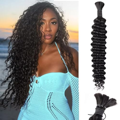 Human Braiding Hair Deep Water Wave Bulk Human Hair 50g 18 Inch Curly Human Hair for Boho Braids Hair Extensions No Weft 1 Braids Per Pack Wet and Wavy Human Hair Braiding Hair Natural Color
