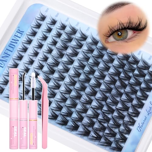 Wispy Lash Extension Kit Manga Lash Clusters Kit Natural Cluster Eyelash Extensions Kit C Curl Eyelash Extension Kit 10-16mm Eyelash Clusters Thin Band Individual Lashes by Lanflower
