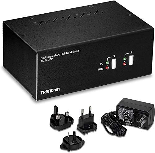 TRENDnet 2-Port Dual Monitor DisplayPort KVM Switch with Audio, 2-Port USB 2.0 Hub, 4K UHD Resolutions Up to 3840 X 2160, TK-240DP (Renewed)