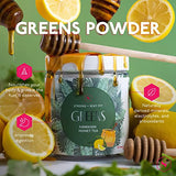 Strong + Sexy Fit Greens Superfood Powder, Green Juice for Gut Health, Energy & Immune Support, Fruit and Veggies Supplement with Wheat Grass, Digestive Enzyme, Vitamin C, 30 SVG | Hawaiian Honey Tea