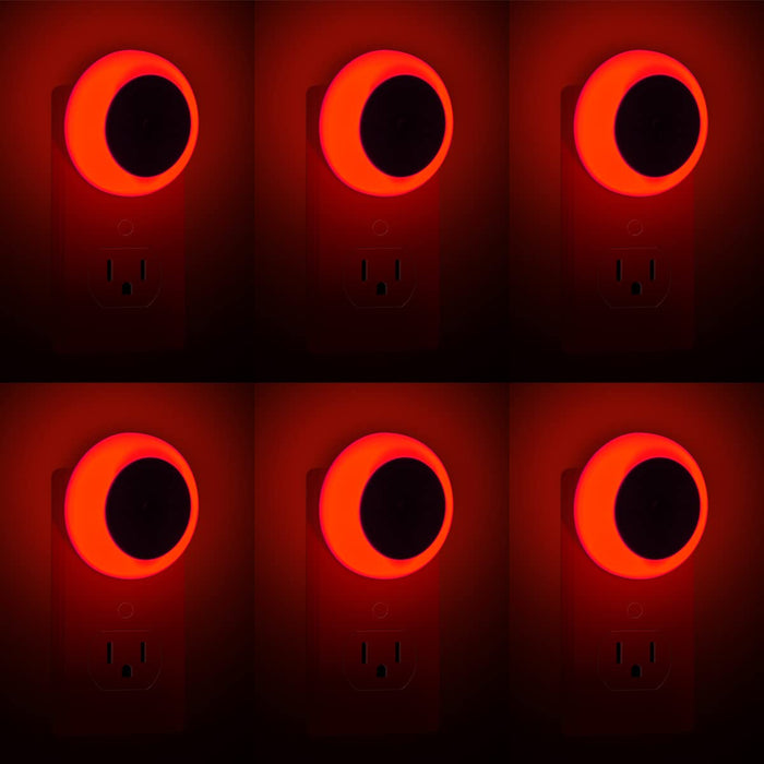 KINUR 6 Pack Red LED Plug into Wall with Dusk to Dawn sensors Plug in Night Lights for Kids Room, Bedroom, Bathroom, Baby Nursery,Stair Lights, Hallway Light