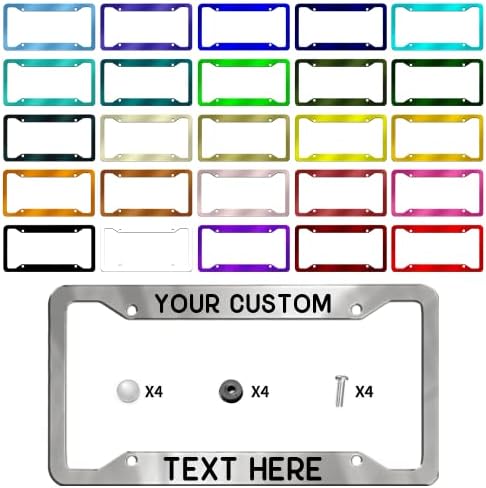Custom License Plate Frames,Personalized License Plate Holders Covers,Design Your Text Metal Front Car Tag Sign with 4 Holes in Sliver 6.3x12.2 Inch for Car Men Women Friend